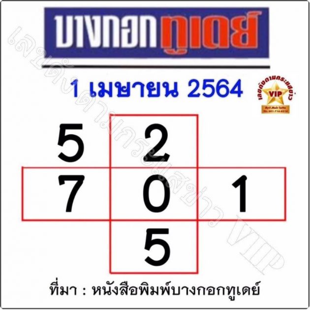 หวยบางกอกทูเดย์ งวดนี้ 1/04/65