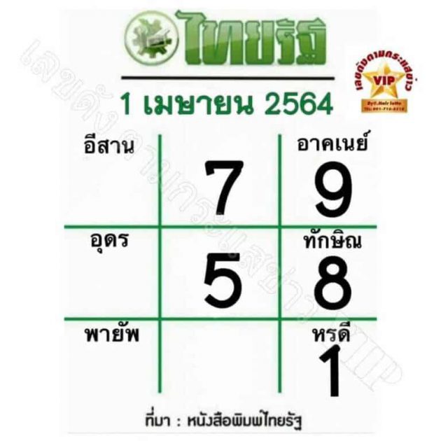 หวยไทยรัฐ 1/04/65 งวดนี้
