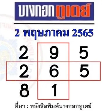 หวยบางกอกทูเดย์ 2/05/65