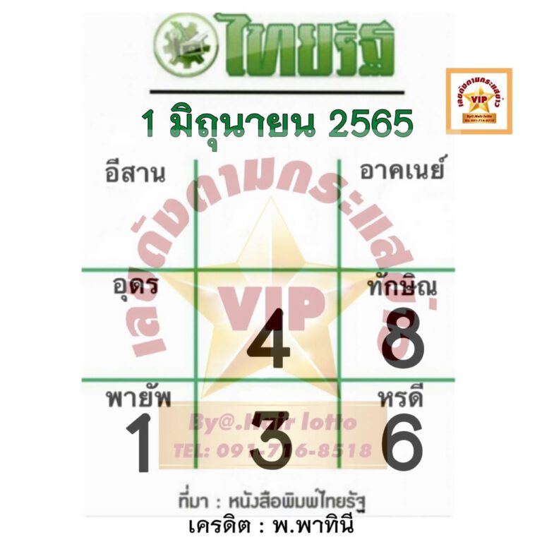 หวยไทยรัฐ 1/06/65 งวดนี้