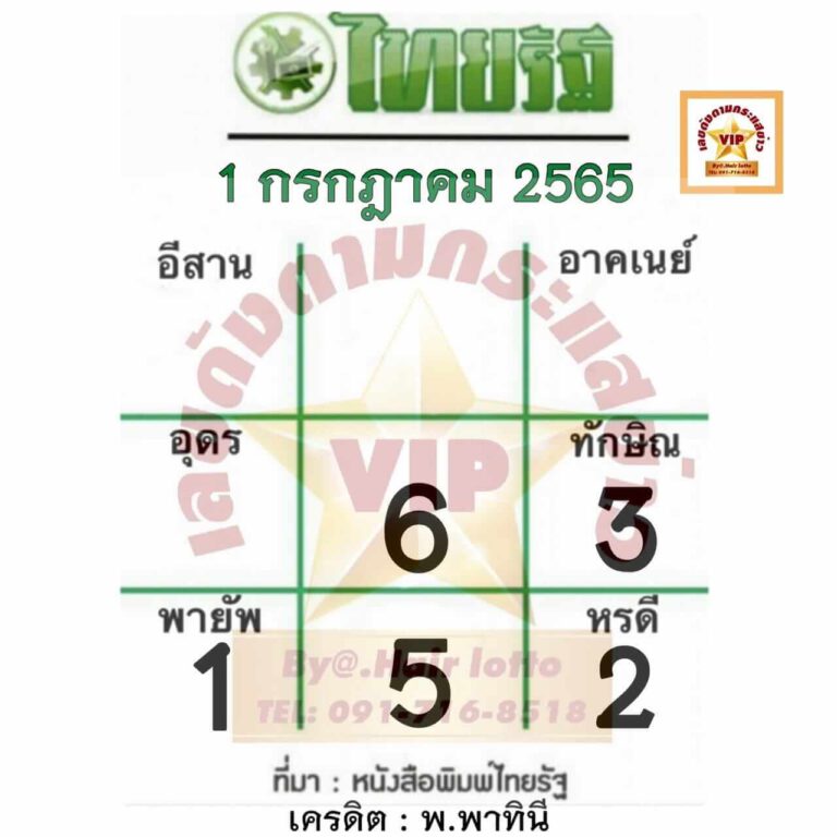 หวยไทยรัฐ 1/07/65 งวดนี้