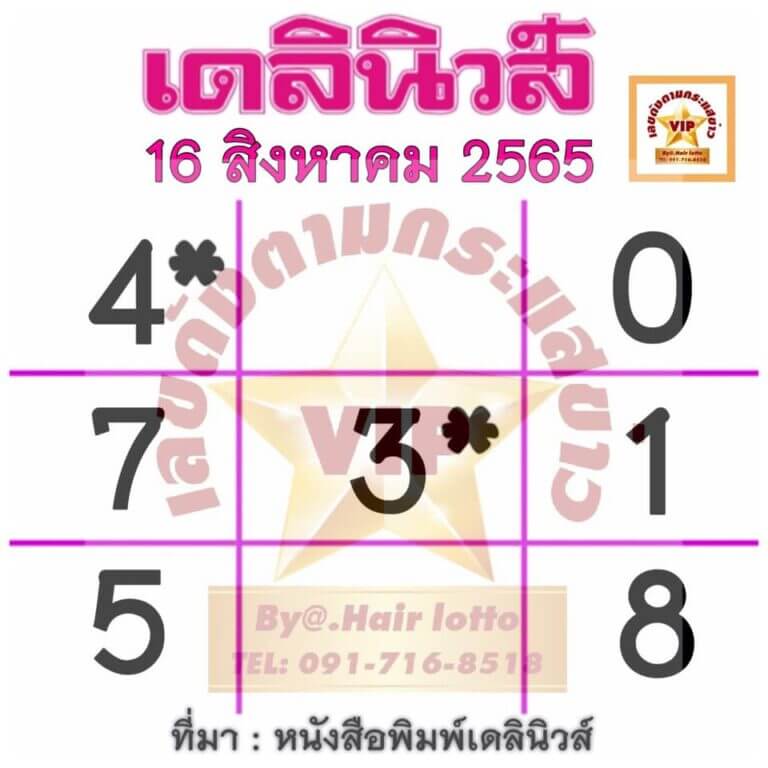 หวยเดลินิวส์ 16/08/65 งวดนี้