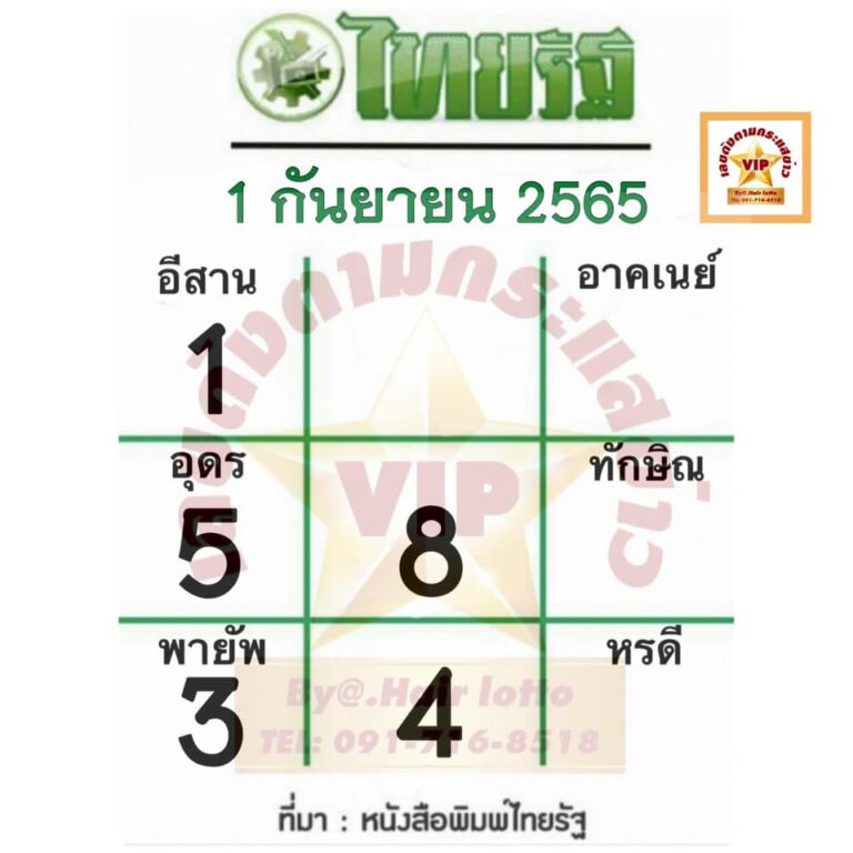 หวยไทยรัฐ 1/09/65 งวดนี้