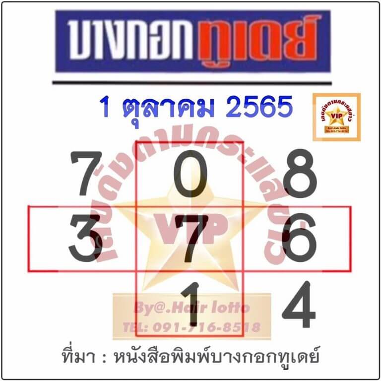 หวยบางกอกทูเดย์ 1/10/65 งวดนี้