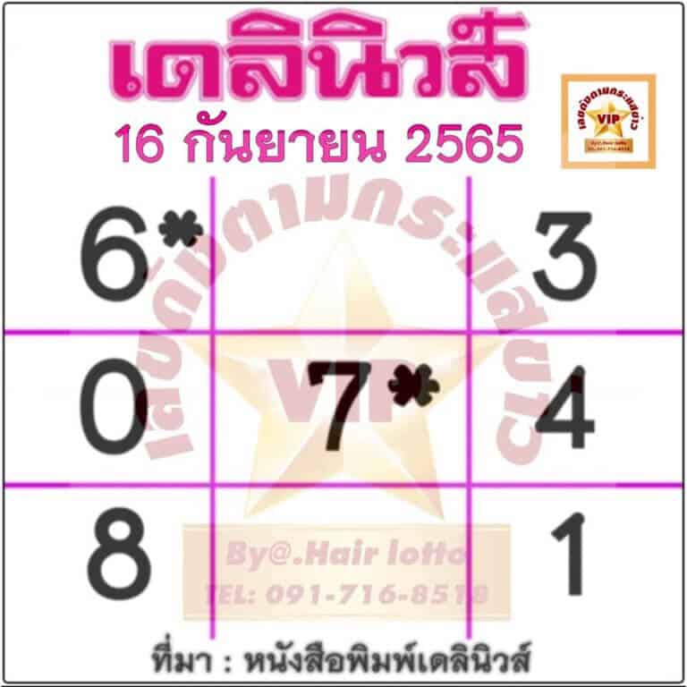 หวยเดลินิวส์ 16/09/65 งวดนี้