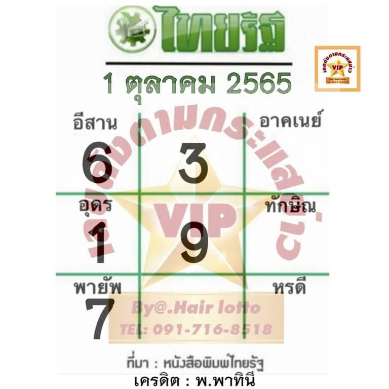 หวยไทยรัฐ 1/10/65 งวดนี้